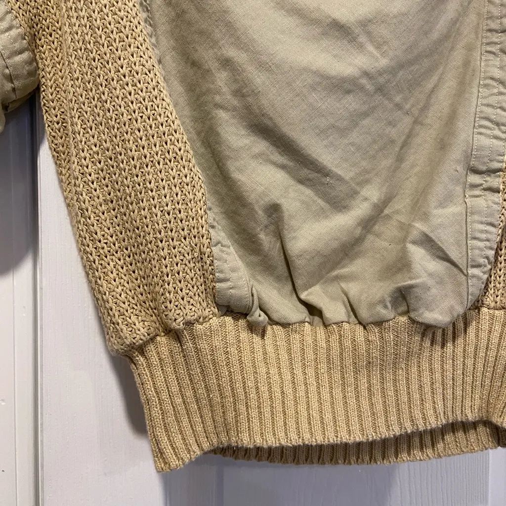Kenar Size M Hooded Mixed Media Top Cropped Ribbed Hem Linen Cotton Knit Y2K - Image 4