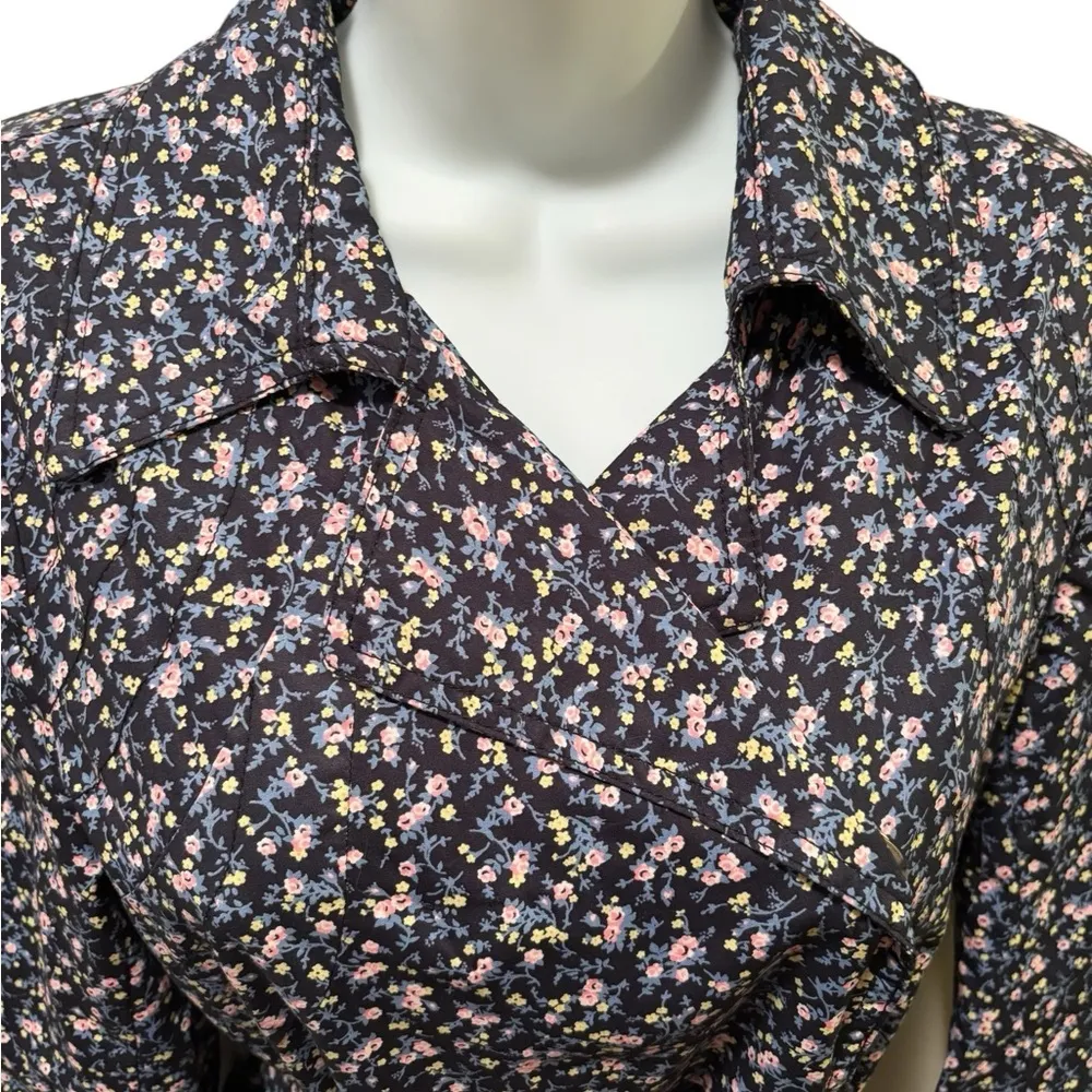 Paula Cahen D’Anver Belted Ditsy Floral Argentina Trench Coat Sz 2 Blue Lined - Image 3