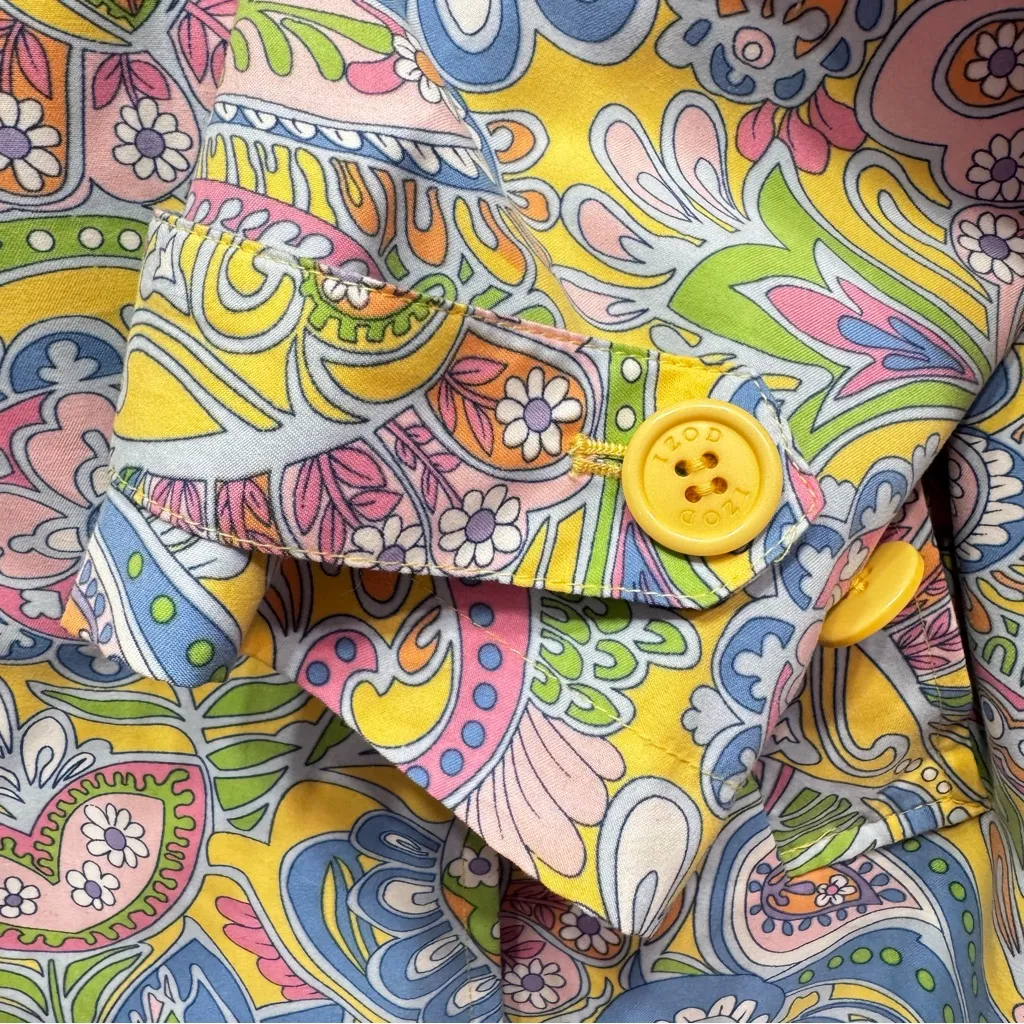Izod Pastel Paisley Double Breasted Trench Coat Flower Power Retro Hippie Boho - Image 6