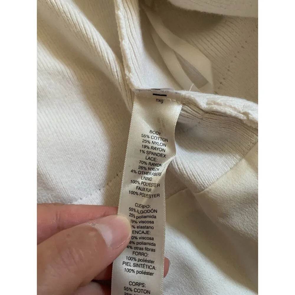 Chicos Lace Drama Cardigan Sweater Sz 2 US Large Black White Long Sleeve Shimmer - Image 6