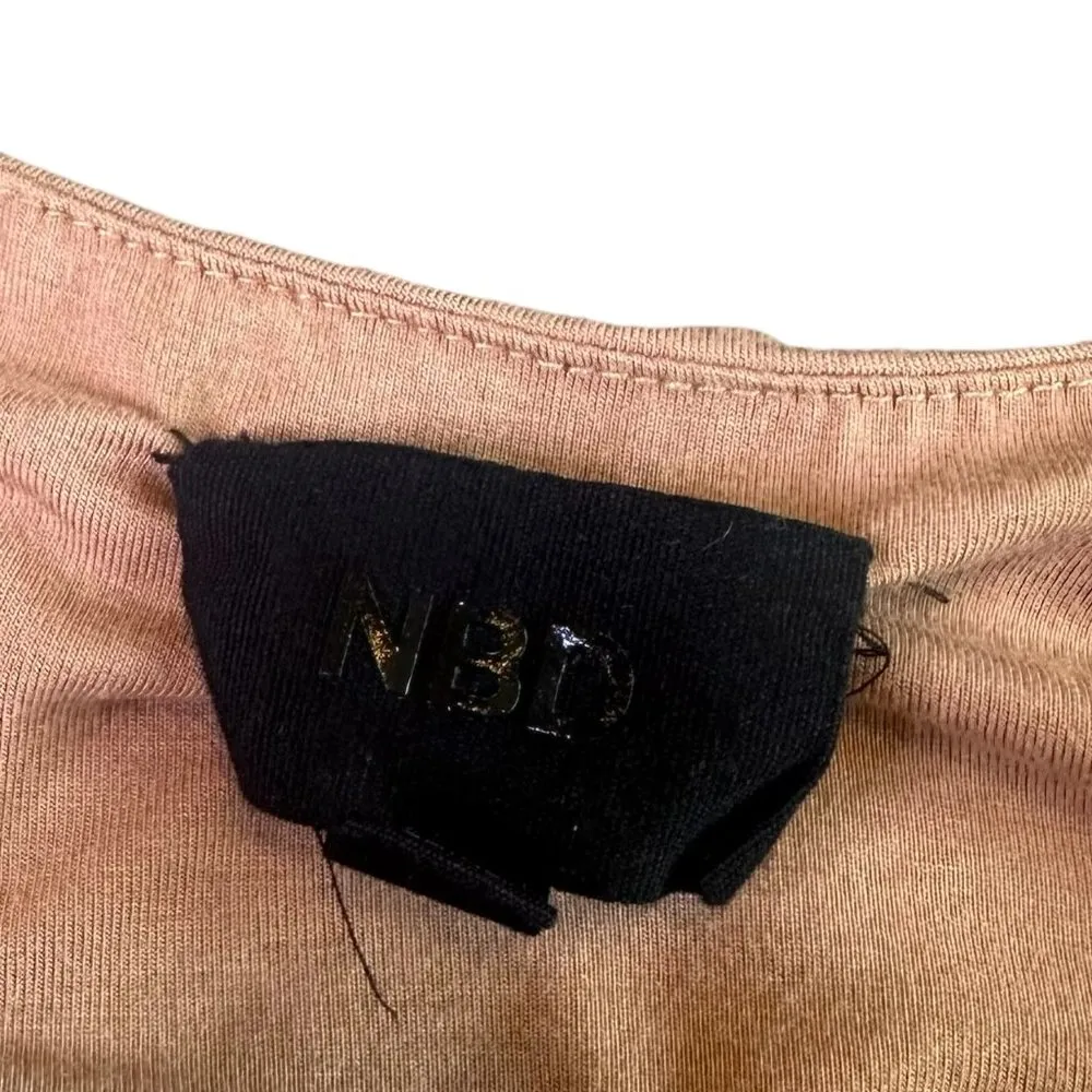 NBD Katia Mini Dress Long Sleeve Camel Tan Stretch Low Cut Size Small Women's - Image 11