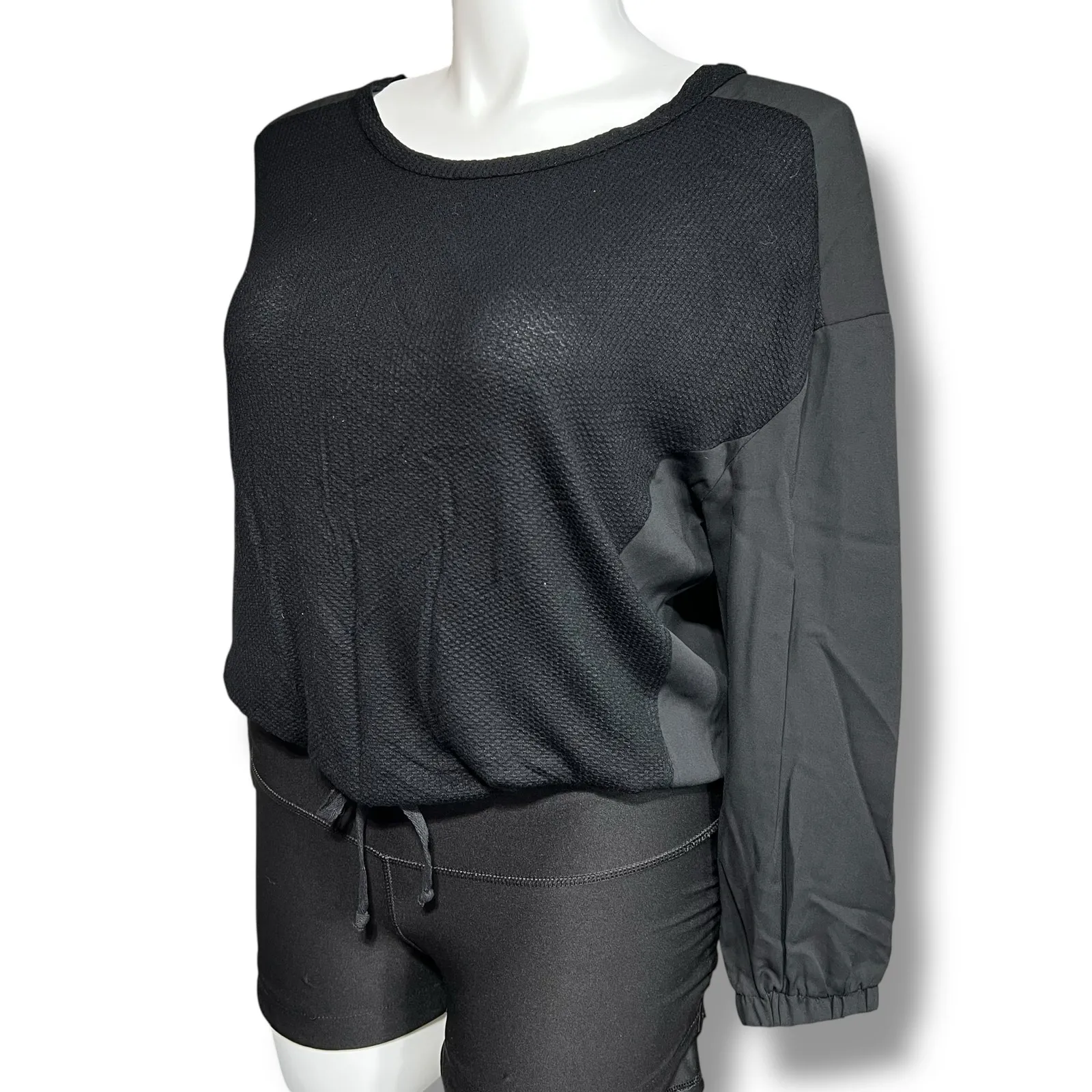 Pleione Womens Sweater Shirt Top Knit with Sheer Long Sleeves Black Large - Image 5