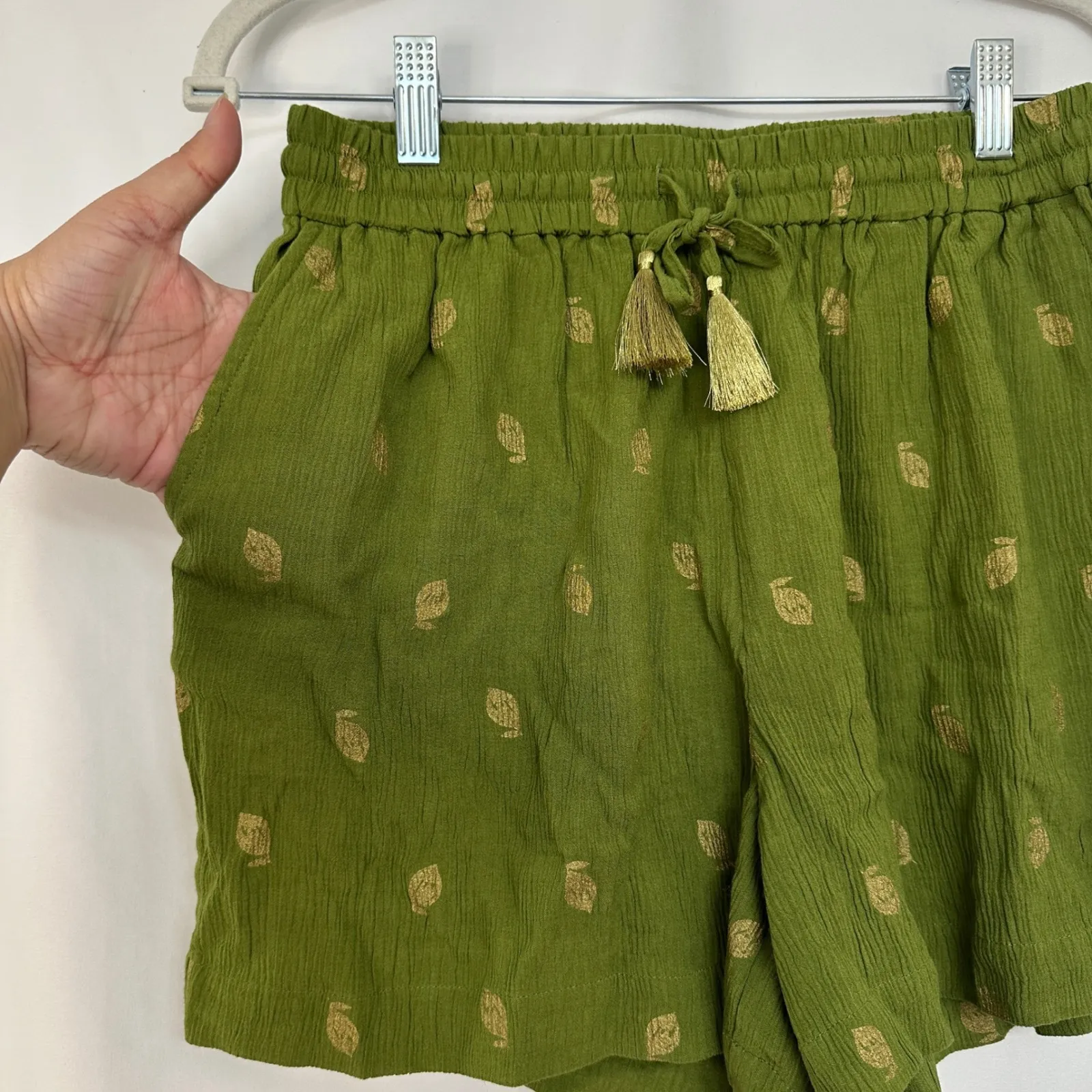 NWT Boden‎ Bembridge Short Gold Leaf Print Drawstring Waist Casual Green Women 4 - Image 7