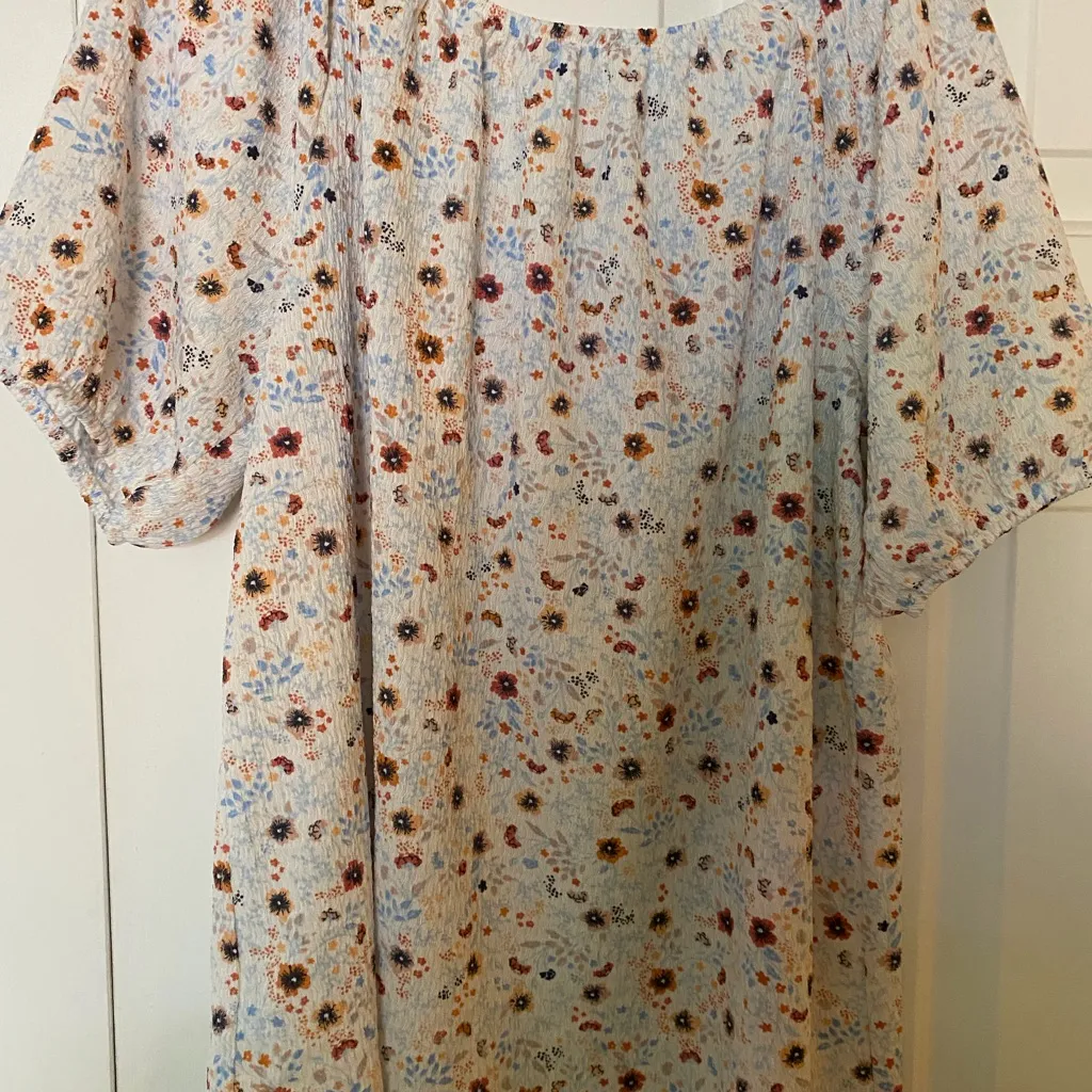 C&C California Orange & Blue Floral Blouse, Lace Collar, Women's Large - Image 7