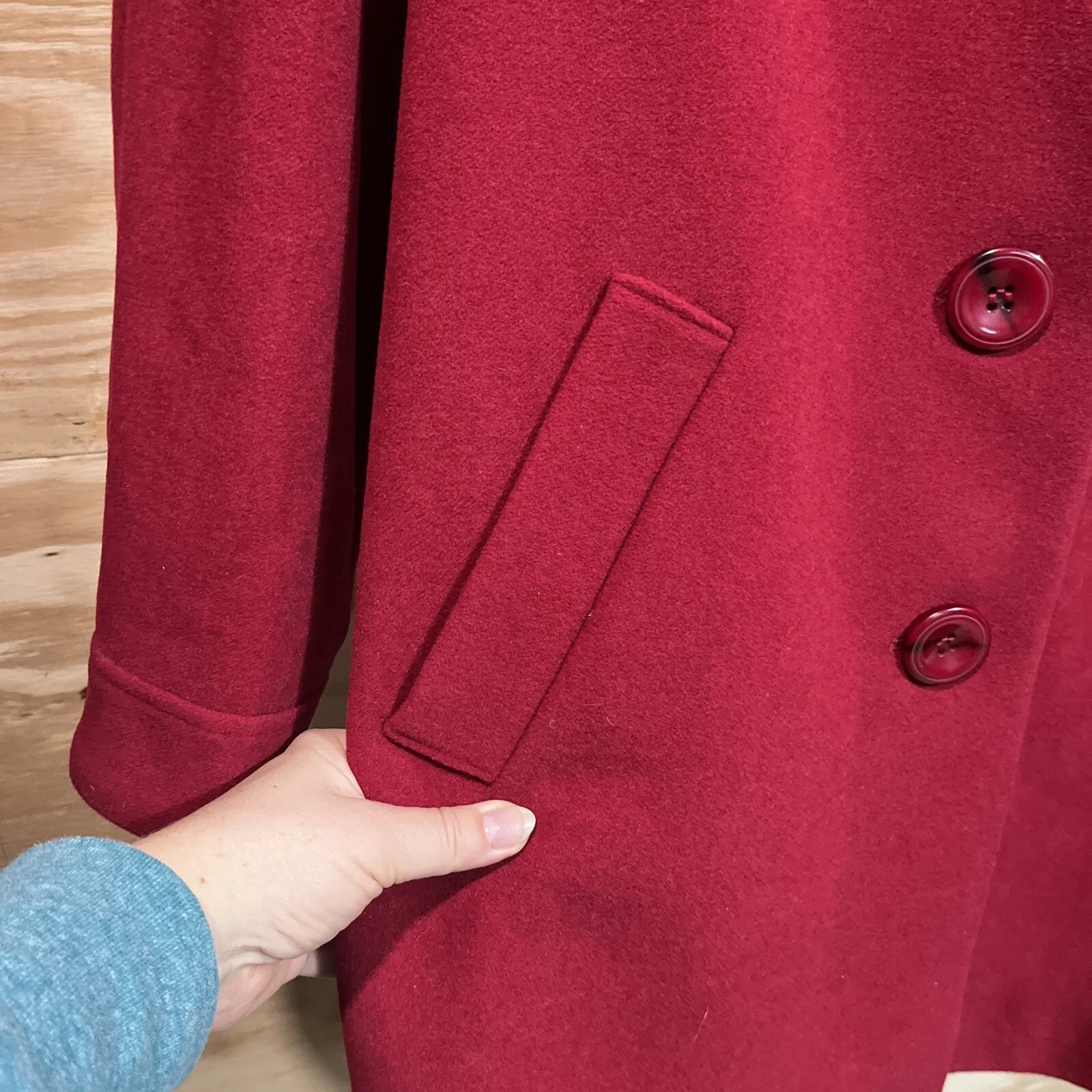 Appleseed's Petites Women’s Red Button Wool Blend Pea Coat Size 16P City Classic - Image 5