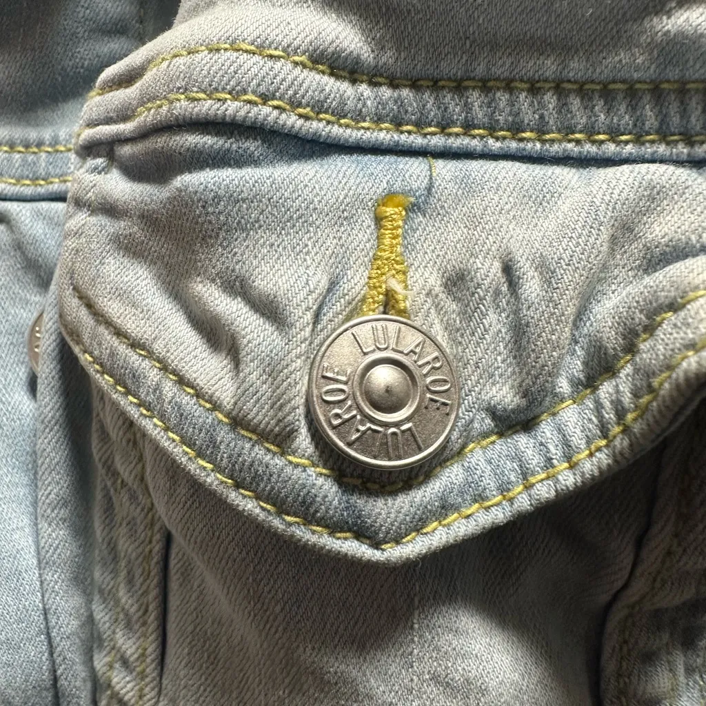 Lularoe Jaxon Light Wash Blue Denim Jacket stretch Eagle embroidered  XL - Image 5