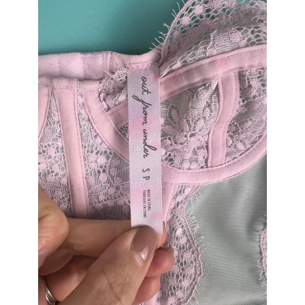 Out From Under Pink Lace Corset Bustier Top S | Sheer Mesh Lingerie Style Crop U - Image 3