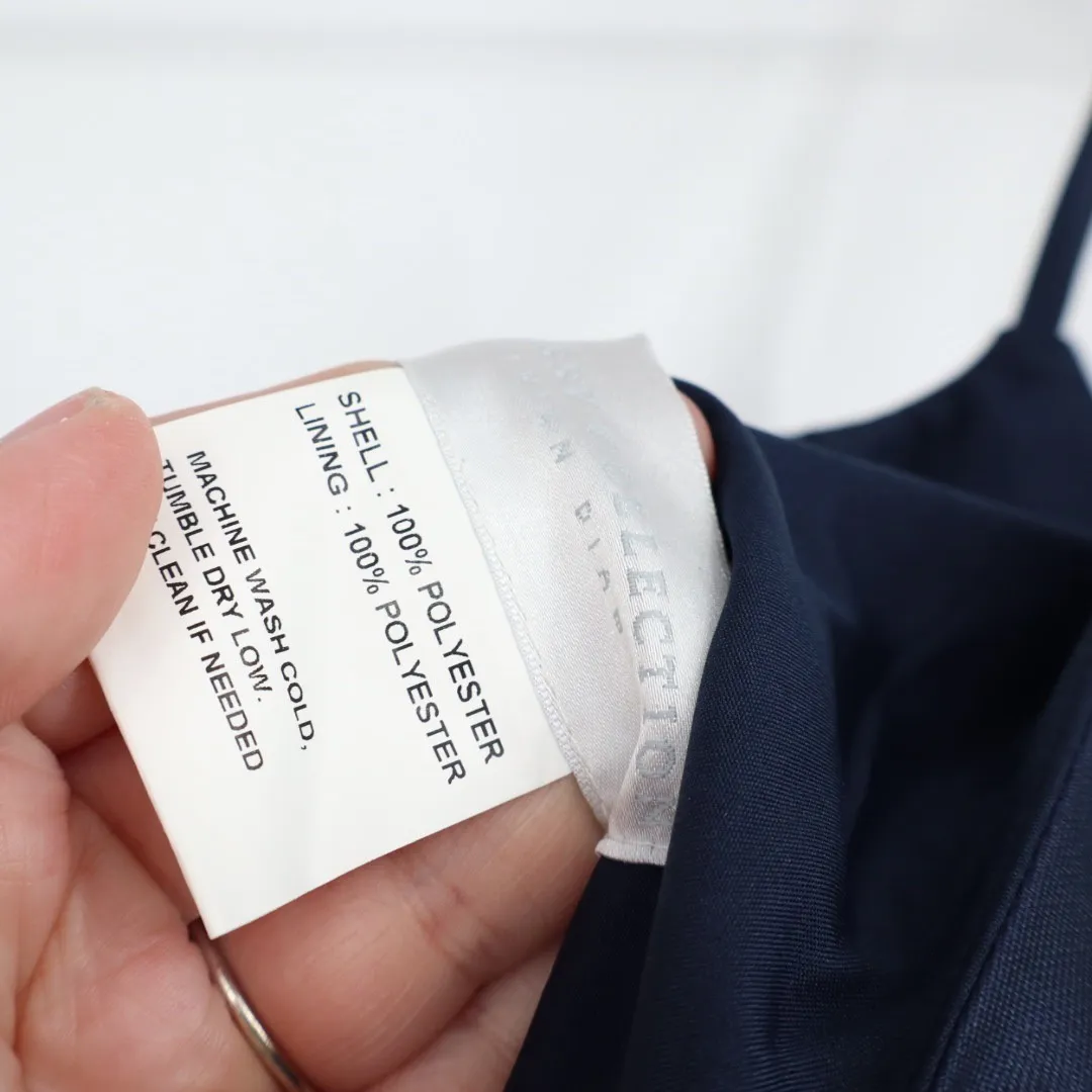 Dessy Collection Scoop Neck Drop Basque Skirt Satin Maxi Dress Pockets Size 0 Blue - Image 7