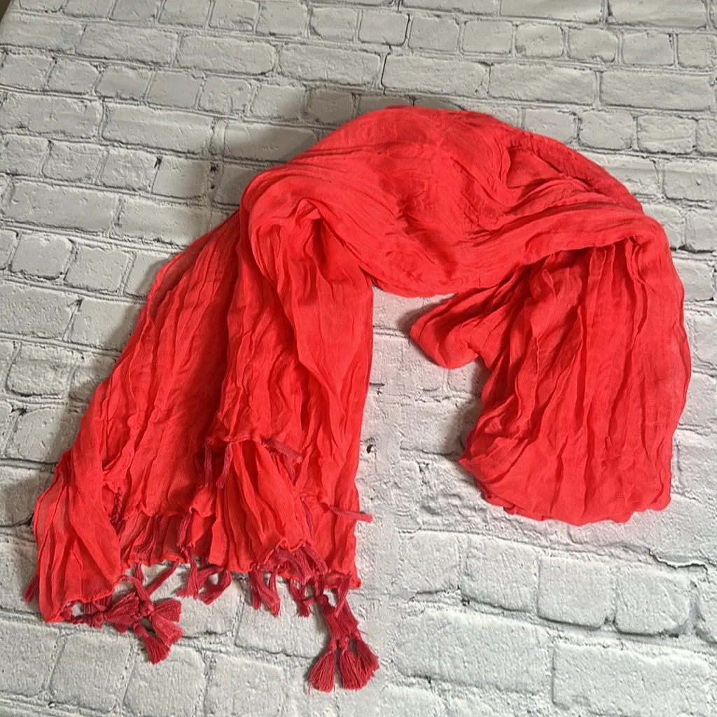 Crinkle Fashion Sheer Scarf with Tassels 36”x72” Watermelon Pink - Image 10