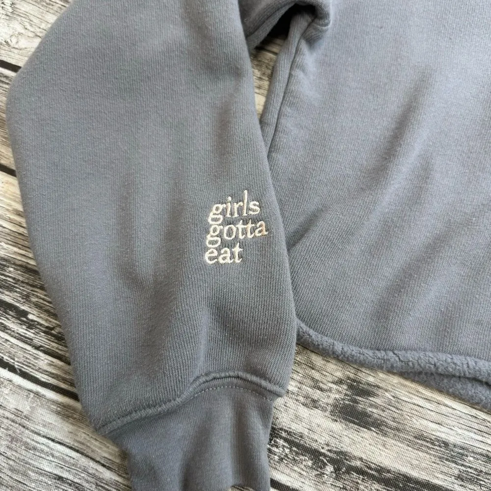 Girls Gotta Eat Women's Oversized Cropped Pullover Hoodie S SM Small Grey Gray White - Image 8