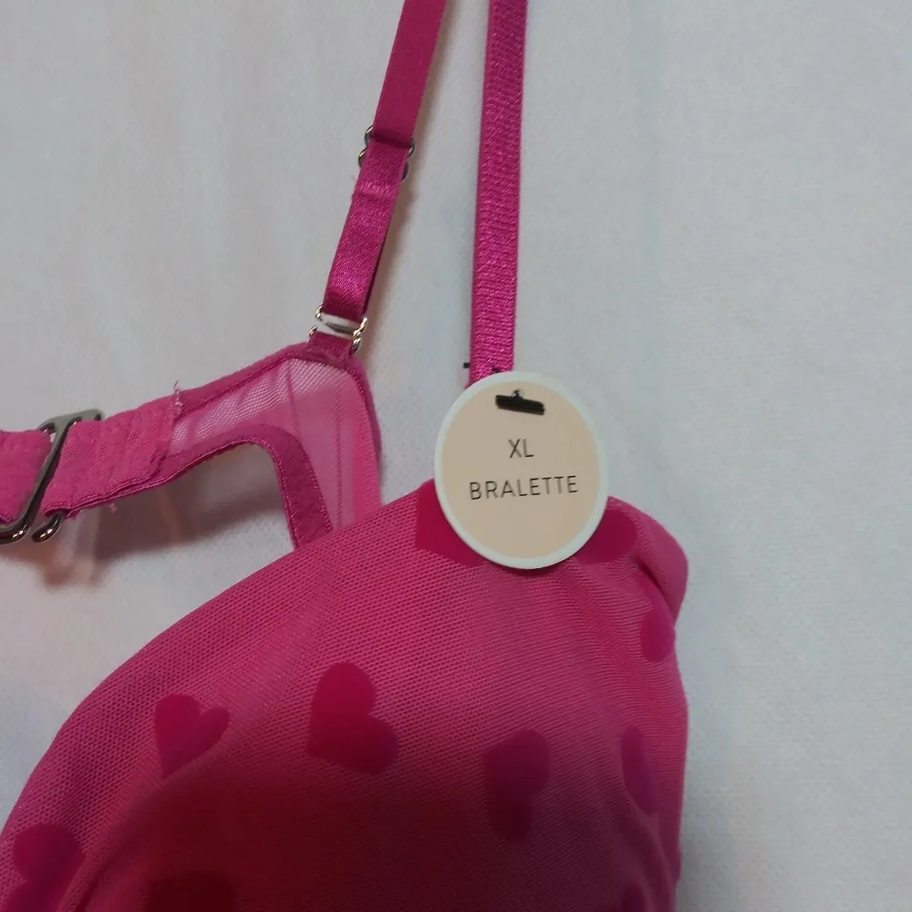 Forever 21 Pink Heart Patterned Lingerie Crop Top Festival Girly Size XL - Image 4