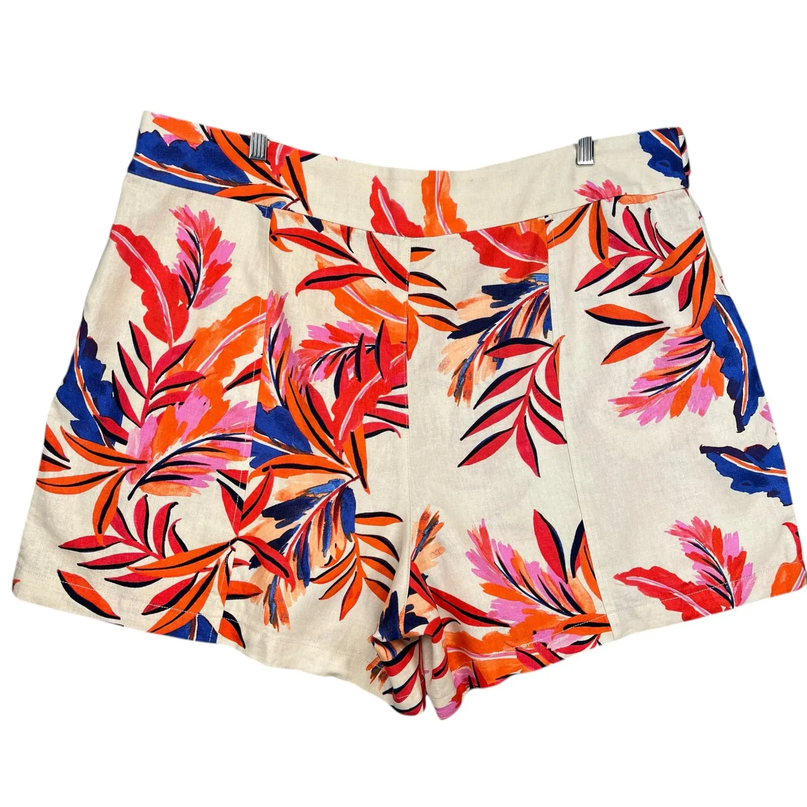 G by Giuliana Linen Rayon Tropical Print High Waist Summer Resort Shorts‎ 22 White Size undefined - Image 2
