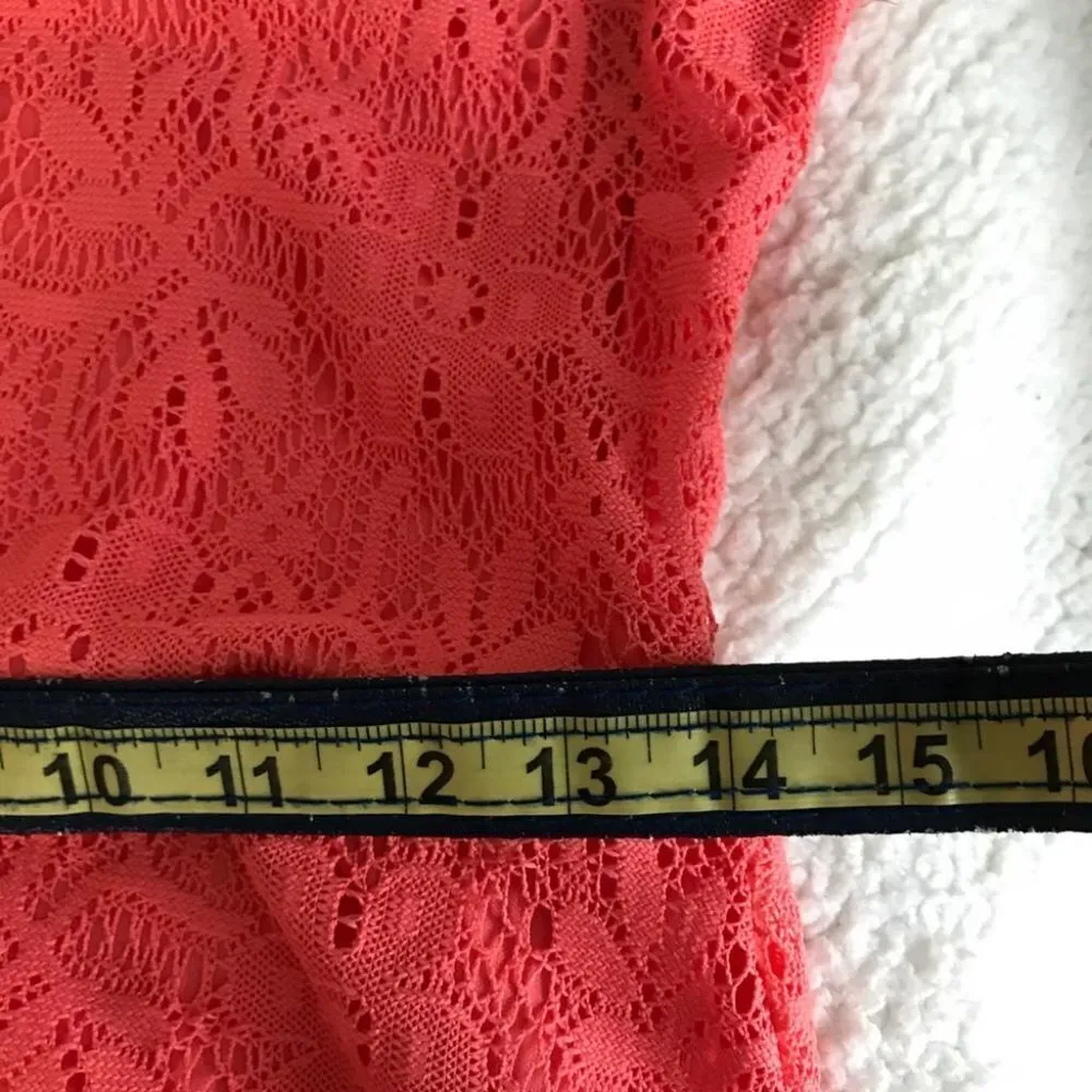 Anthropologie Lace Scoopneck Sleeveless Mini Above Knee Dress Orange Coral Small - Image 7