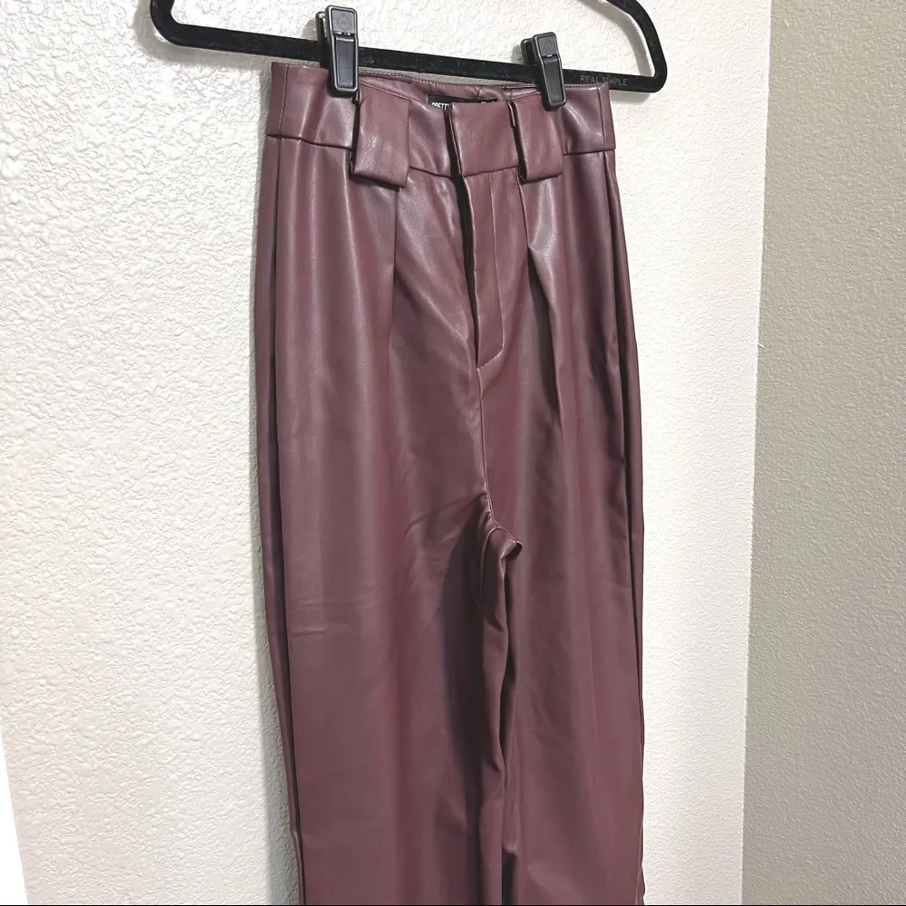 Dark Chocolate Faux Leather Dart Pocket Straight Leg Pants - Image 6