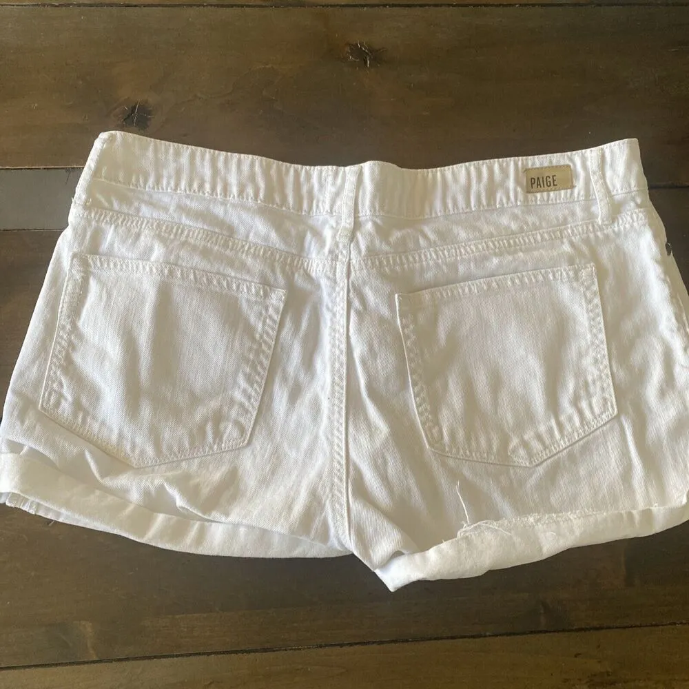 Paige Womens White Denim Shorts Rolled‎ Cuff Casual 31 Festival Summer Coconut - Image 6