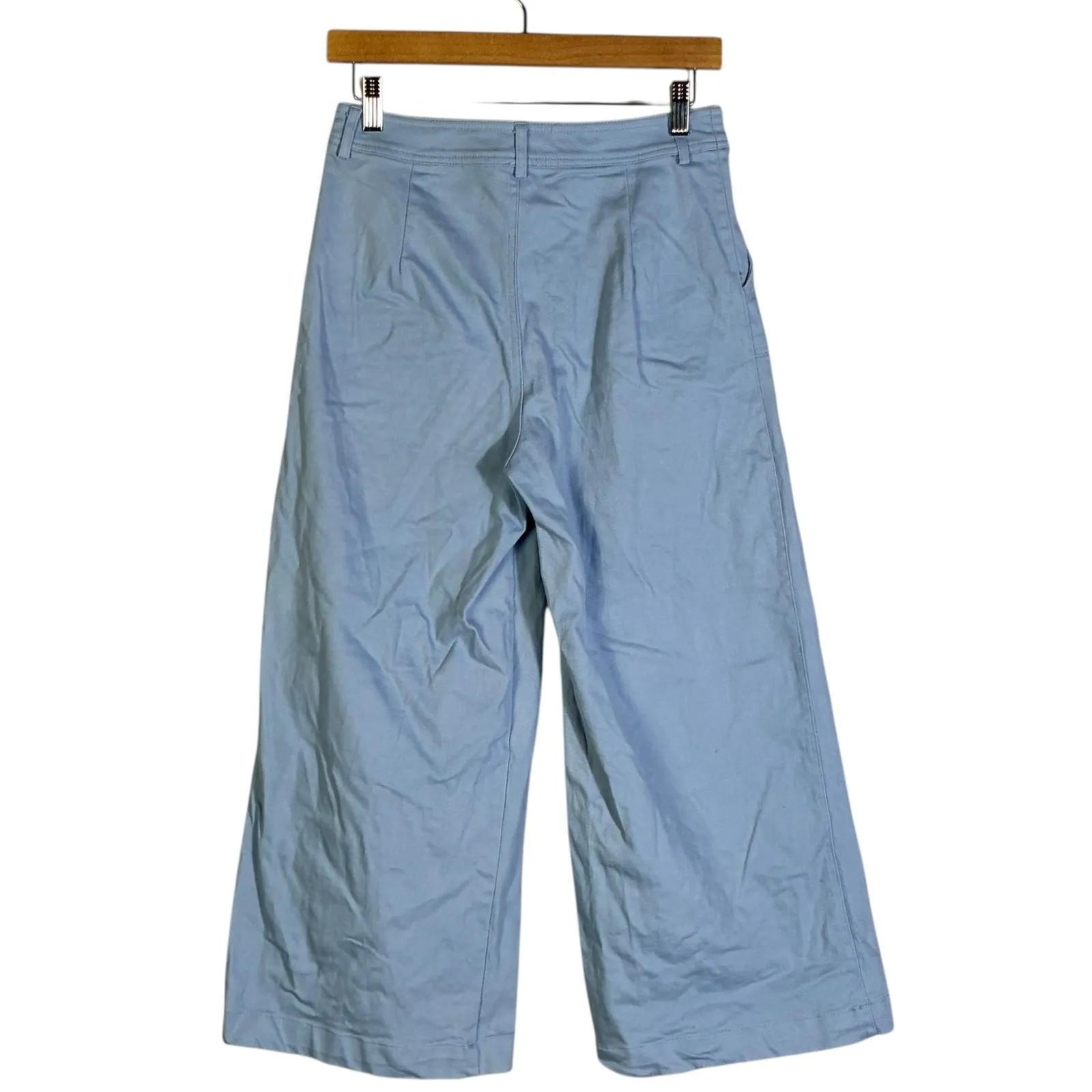 Blue Rain Wide Leg Cropped Pants Light Blue Button Fly Casual Size S - Image 5