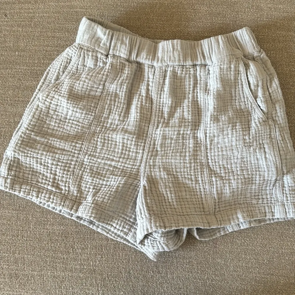 Madewell Easy Pull On Light Spun Cotton Gauze Gray Blue Shorts Pockets XS - Image 2