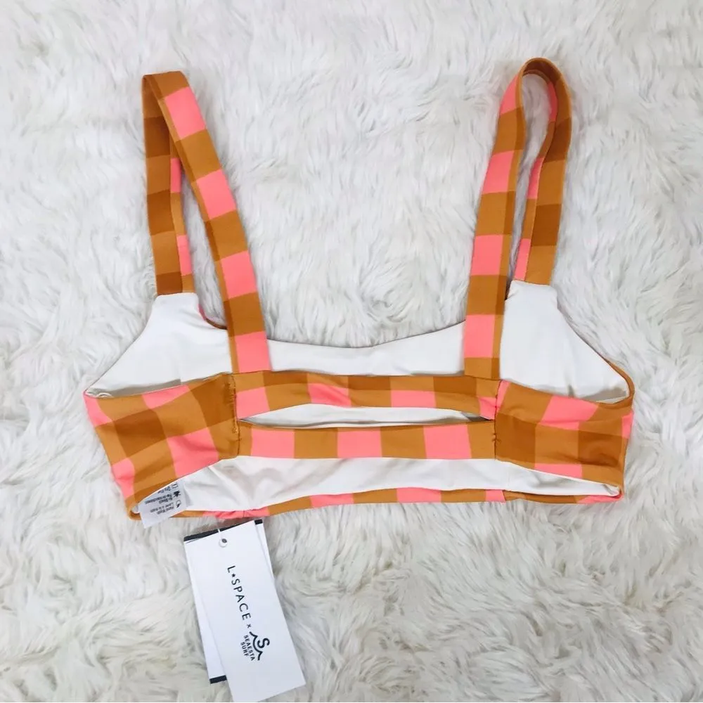 L*SPACE Seaesta Seaside Gingham Jess Bikini Top‎ Pink Orange Plaid Size XS New - Image 3