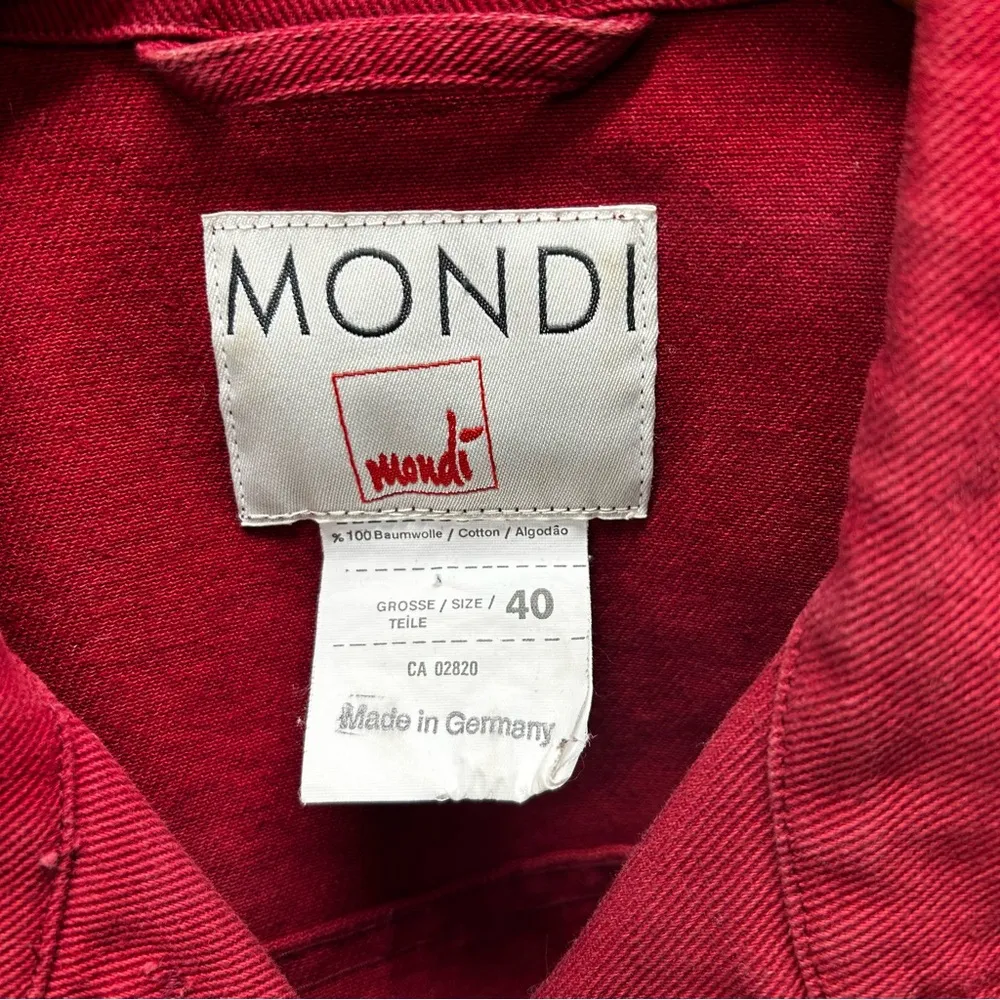 Vintage 80s Mondi Red Denim Jacket Made In Germany: European Size 40 (US Medium) - Image 2