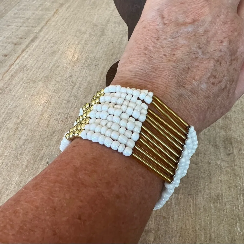 Beaded Bracelets teal peach white gold stretch clasp adjustable - Image 8