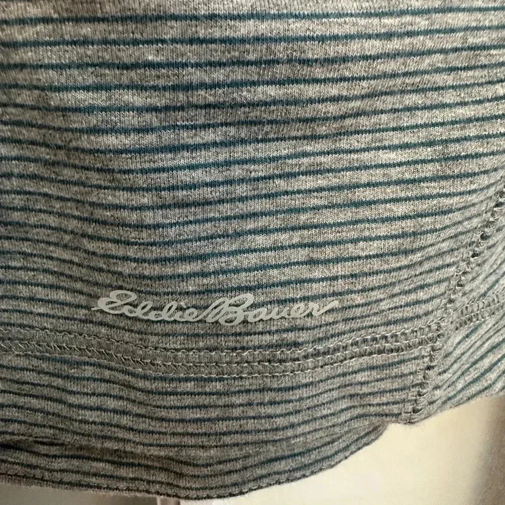 Eddie Bauer Knit Outdoors Blue Grey Stripe Snap Button Down Jacket Size L Large - Image 7