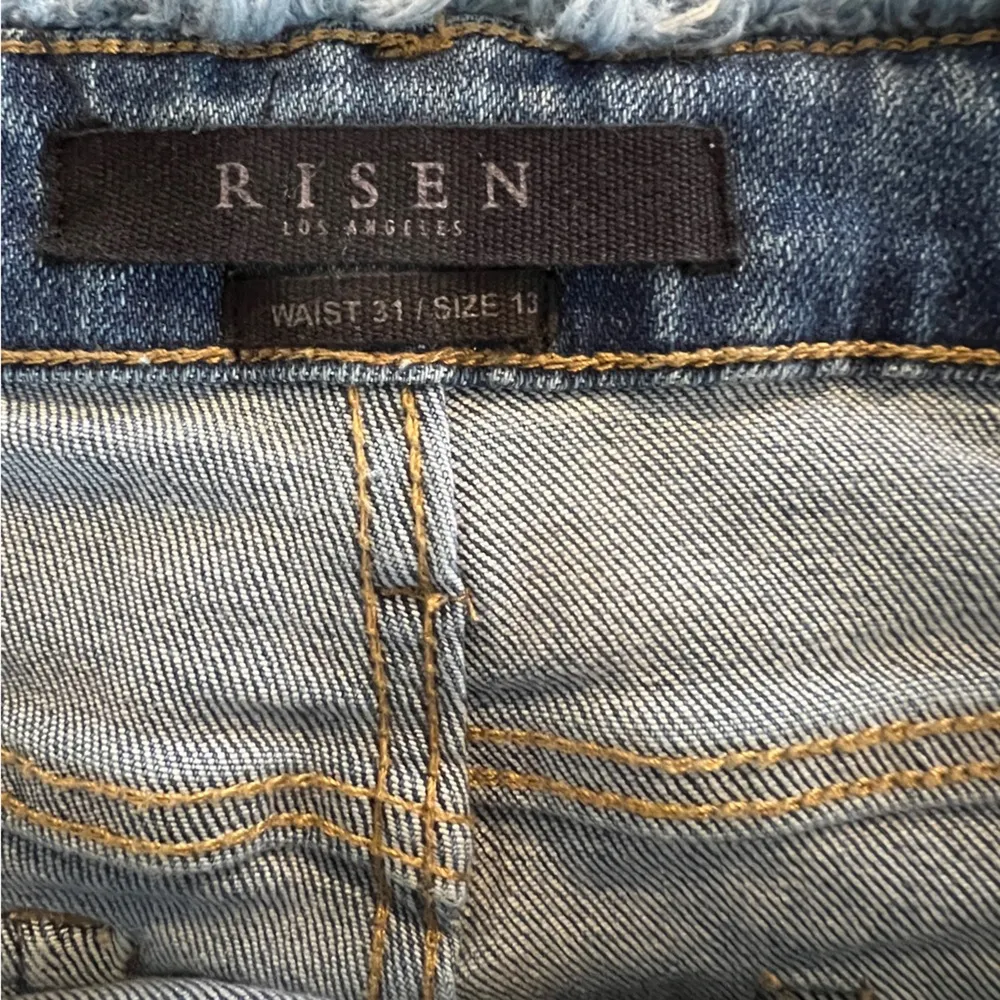 Risen 1262 frayed raw edge waist hemline slight distress skinny jeans 13/31 - Image 8