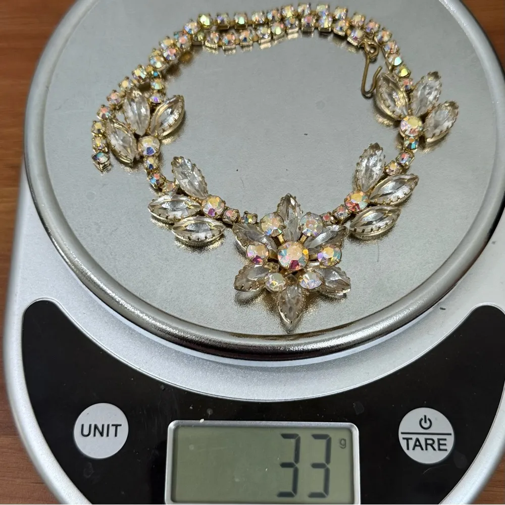 Juliana DeLizza & Elster Demi Parure Aurora Borealis Rhinestones Flower Choker Gold - Image 10