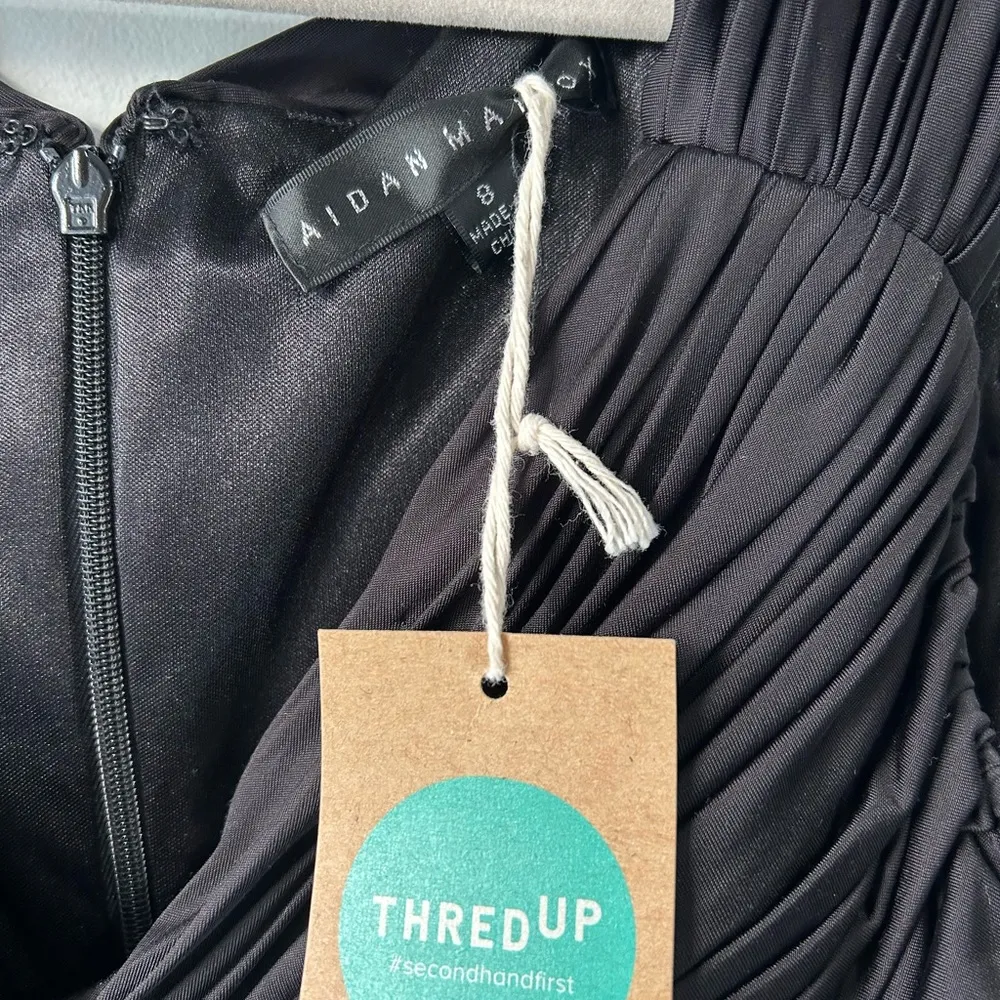 Aidan Mattox Black Ruched Sleeveless Mini Dress Sz 8 - Image 3