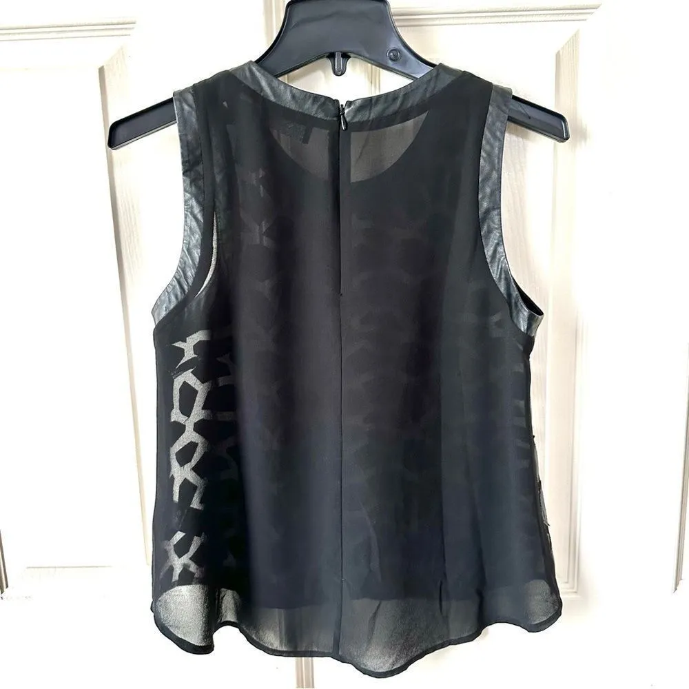 ASTR  sleeveless black tank top with faux leather animal print - Image 2