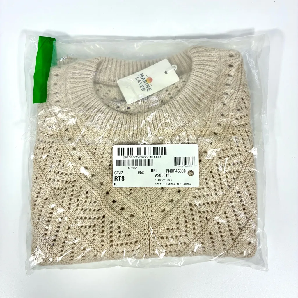 Marine Layer Brooke Open Stitch Sleeveless Sweater Vest Oatmeal M L NWT - Image 16