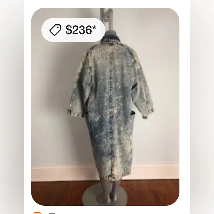 Vintage 80s Blue Acid Wash Denim Duster Coat Denim coat Jean Coat Size M - Image 10