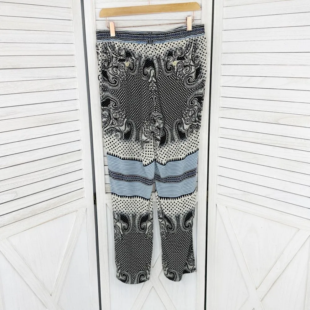 Etro Silk Multi Pattern Straight‎ Leg Pants Black White Blue Size 10 Euro 46 - Image 2