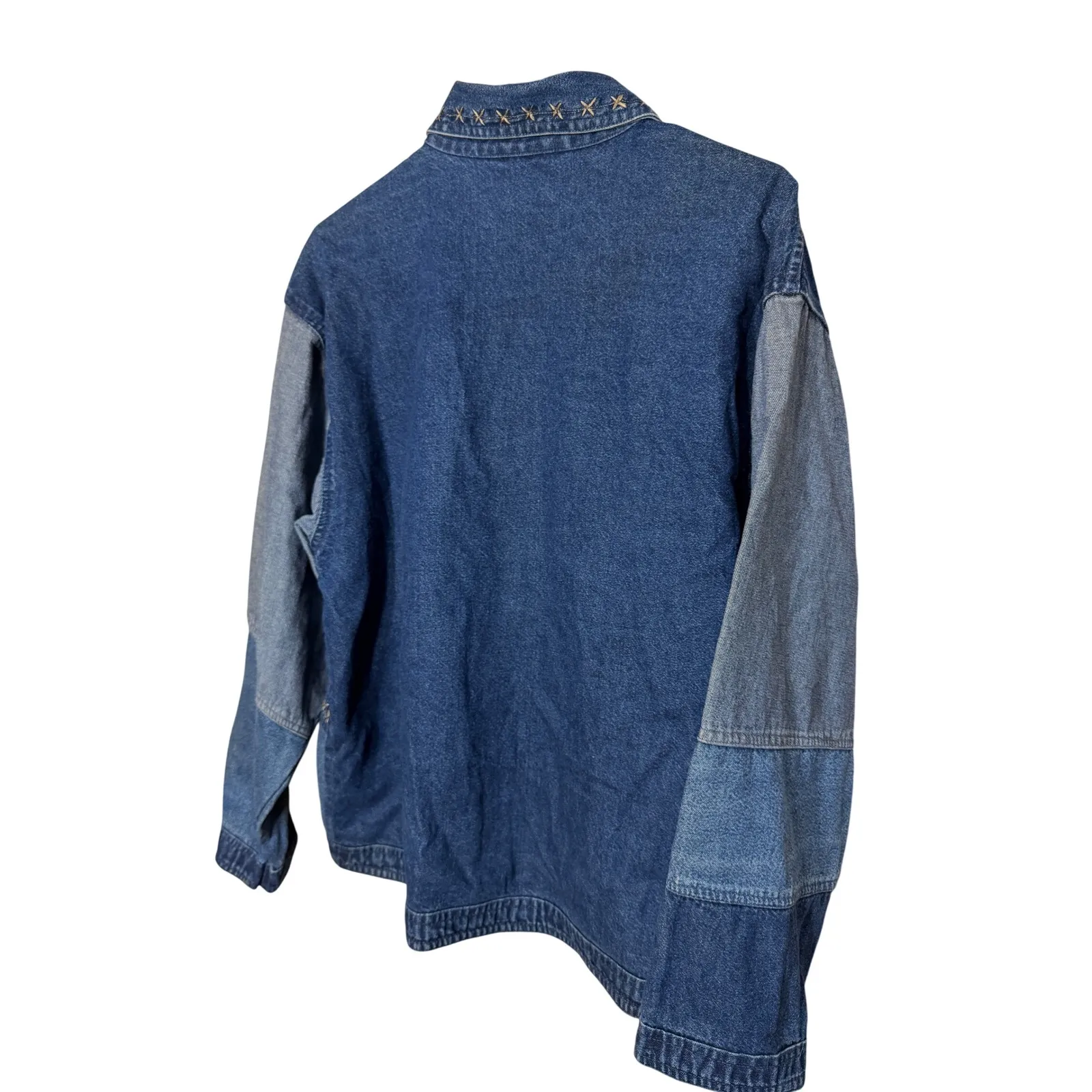 Vintage Sara Studio Denim Jacket Patchwork Leaf Embroidery Women Size M Blue Size M - Image 10