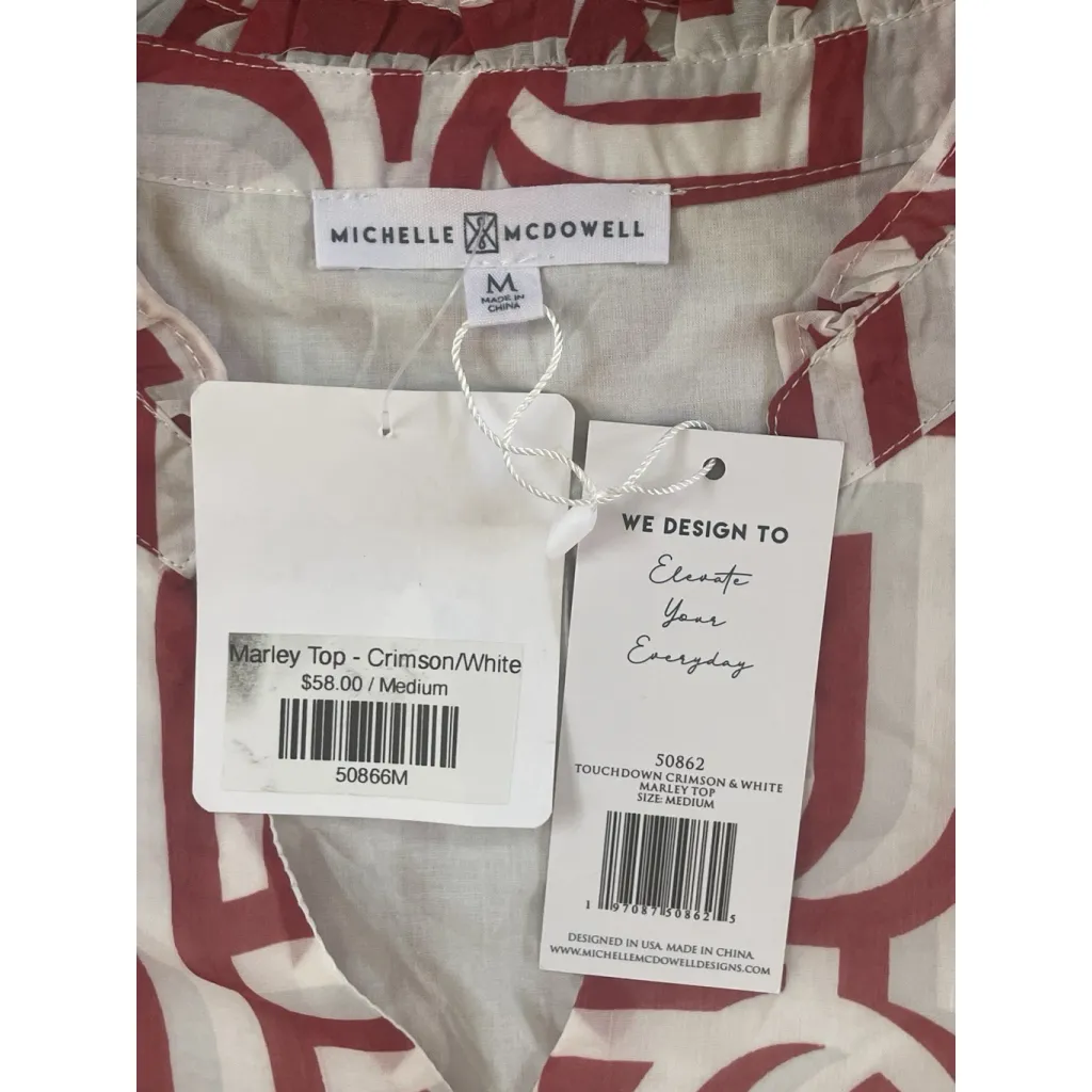 MICHELLE MCDOWELL Marley Touchdown Top In Crimson/White Ruffle Sleeves Size M Red Size M - Image 4