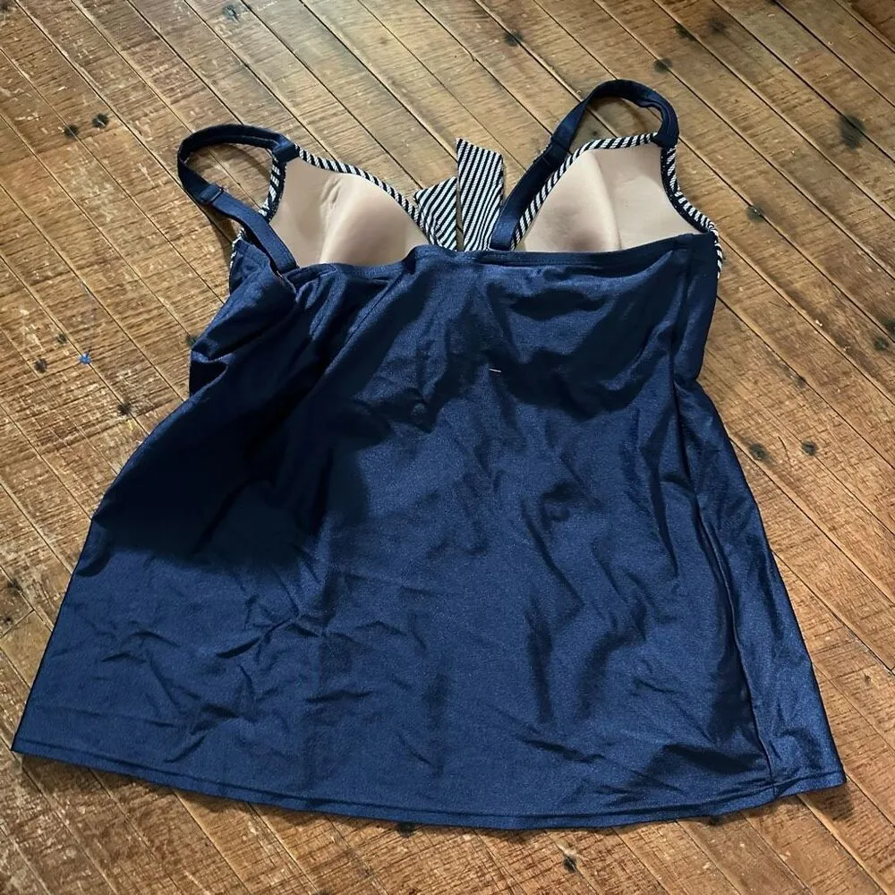 Cacique Swim navy striped pinup girl 38F tankini swim top - Image 2