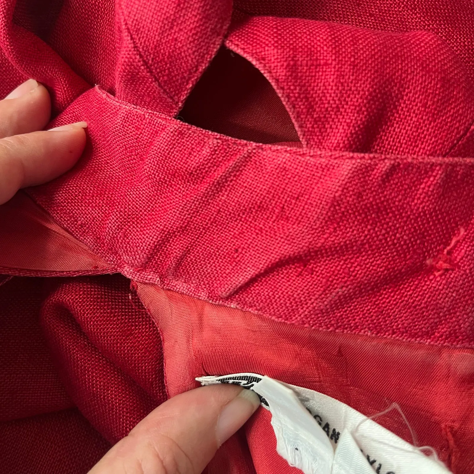 Vtg Y2K Morgan Taylor Linen Dress Sz 6 Red Mock Neck Halter Maxi Gala Minimalist - Image 15