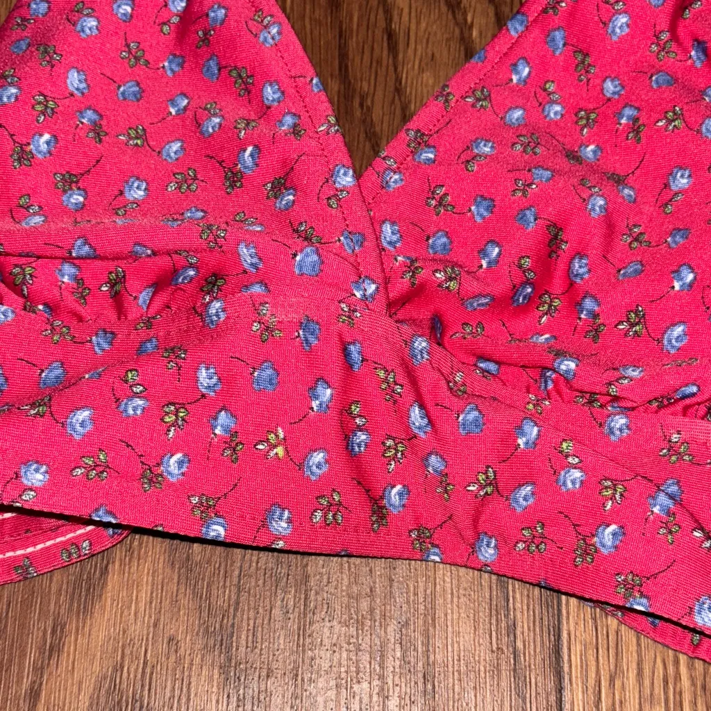 Anne Cole Red Floral Bikini Triangle Halter swim Top - Image 4