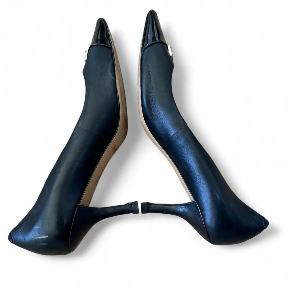 Coach Zan Tumble Glazed leather & patent leather heels silver logo plaque 7.5 - Image 4