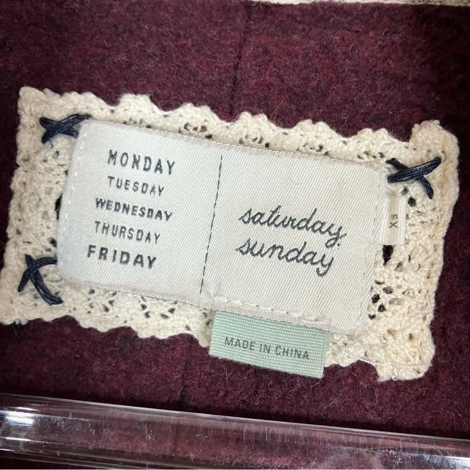 Saturday Sunday | Maroon Open Front Knit Fleece Cardigan Sweater Cotton Blend XS - Image 3