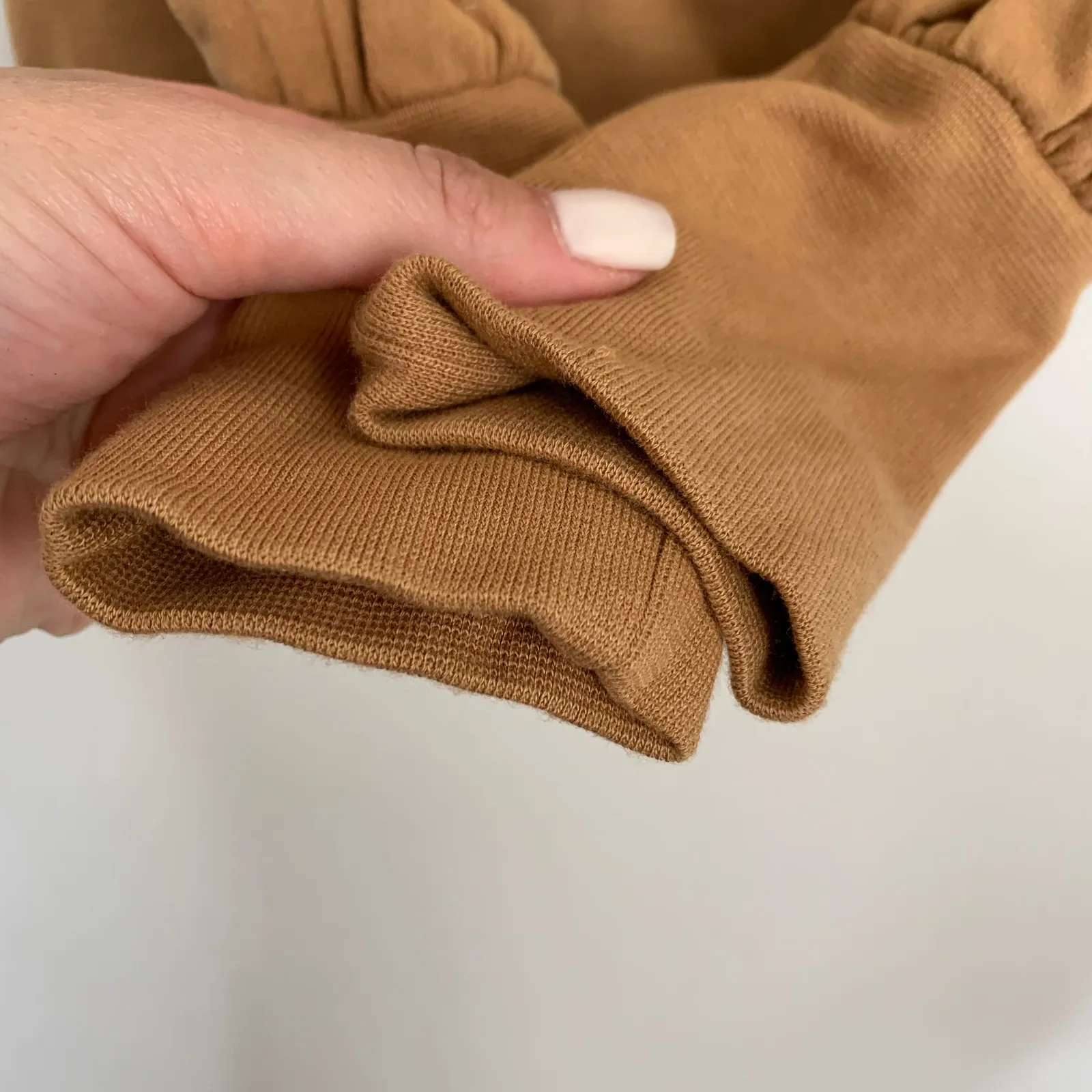 Cuyana French Terry Boatneck Cinched Waist Relaxed Sweatshirt Camel Brown XS - Image 8