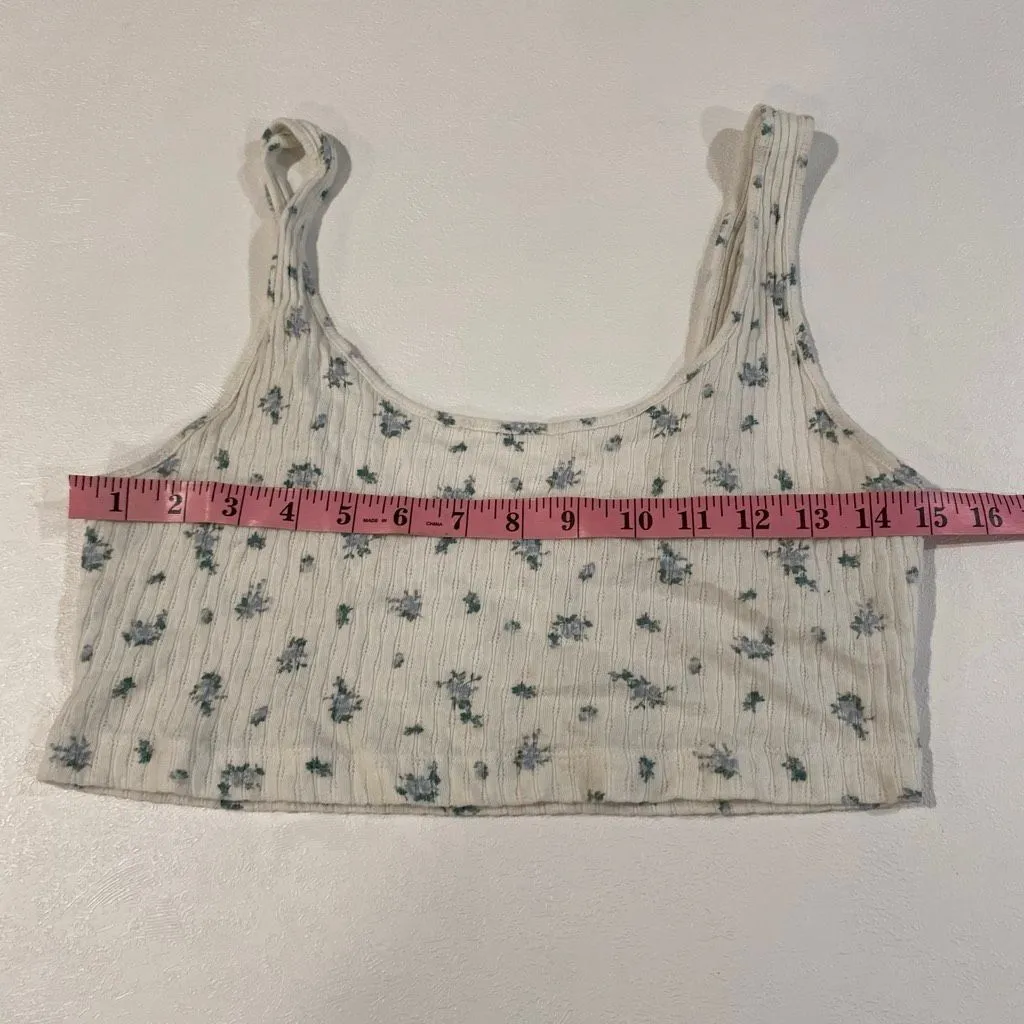 American Eagle Floral Ribbed Crop Tank Top Women’s Medium – White Blue Ditsy Pri - Image 4