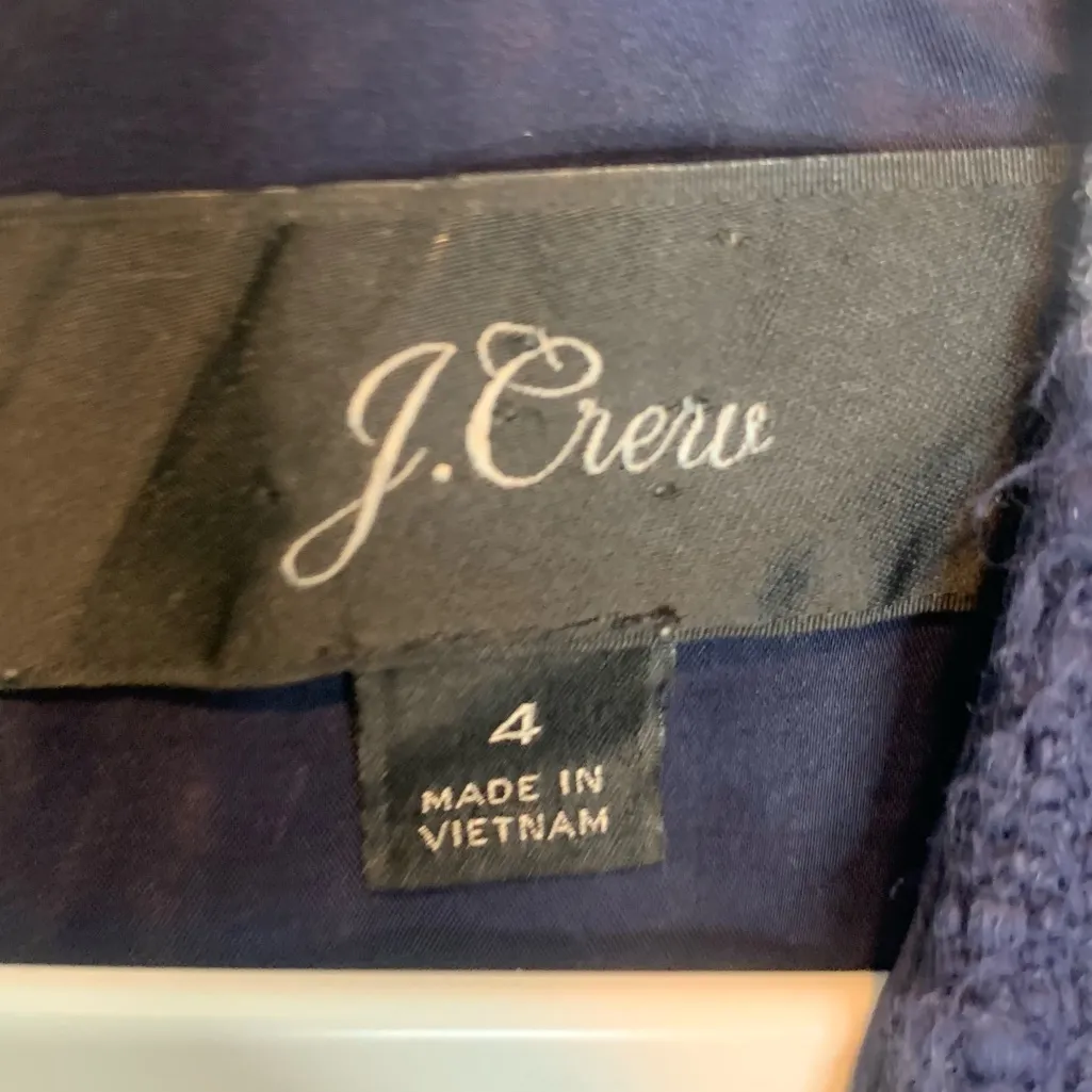 J. Crew Polka Dot Tweed Sheath Dress Navy White Fringe Sleeveless #H8030 - Image 7