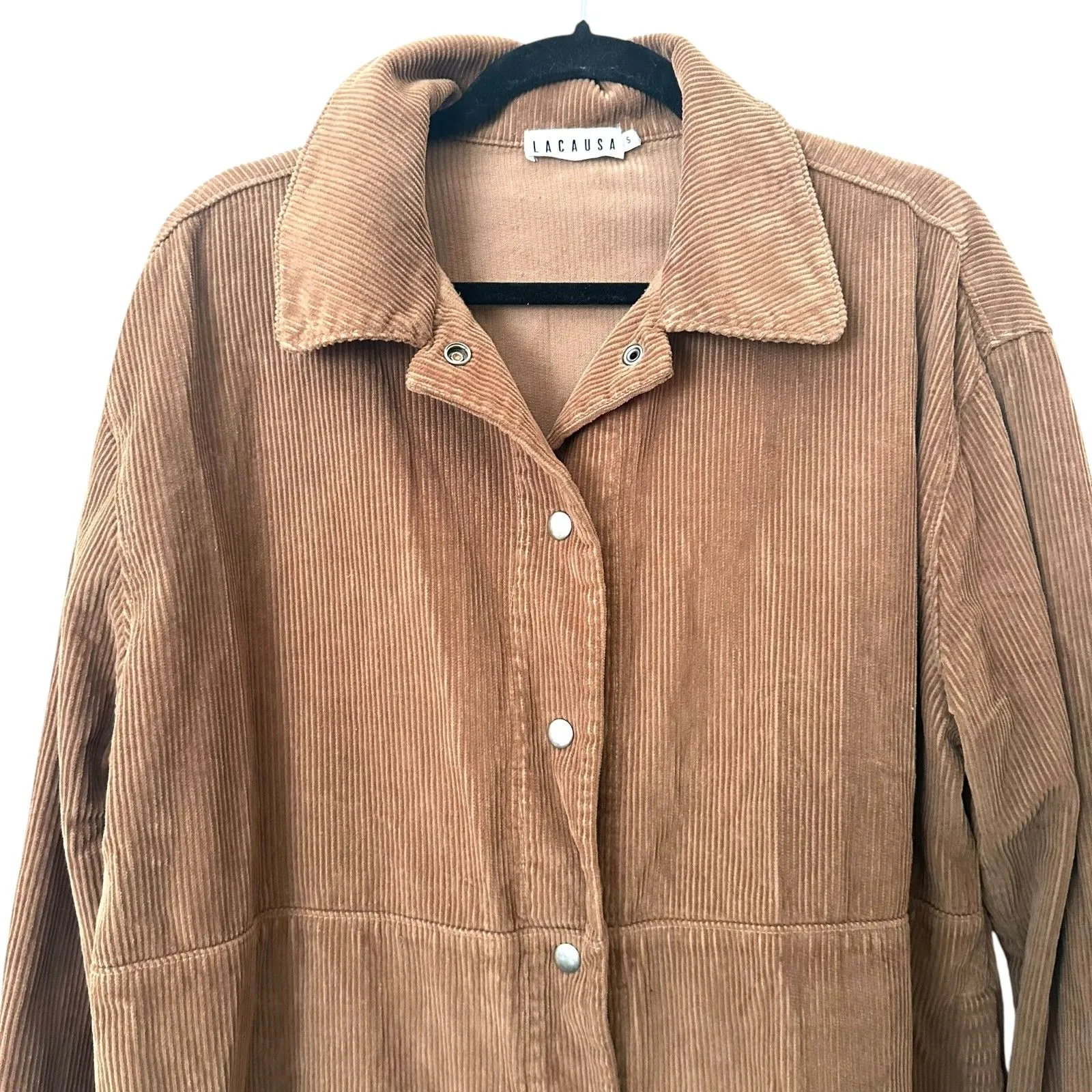 Lacausa  Corduroy‎ Buttoned Oversized Shacket Brown Small - Image 4