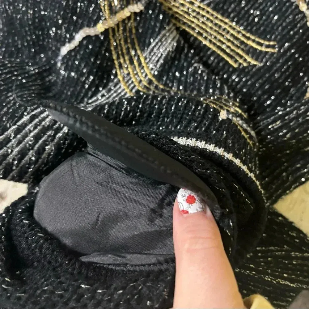 Vintage 80’s Black Metallic Sweater Silver Gold Size Large Retro Grunge - Image 5