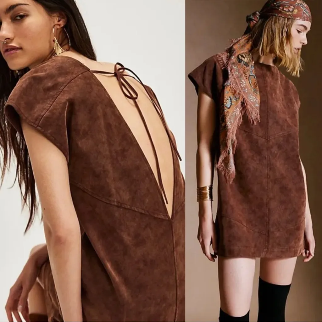 Free People Sawyer Mini Vegan Suede Dress Color:‎ Chicory Coffee Size XS - Image 5