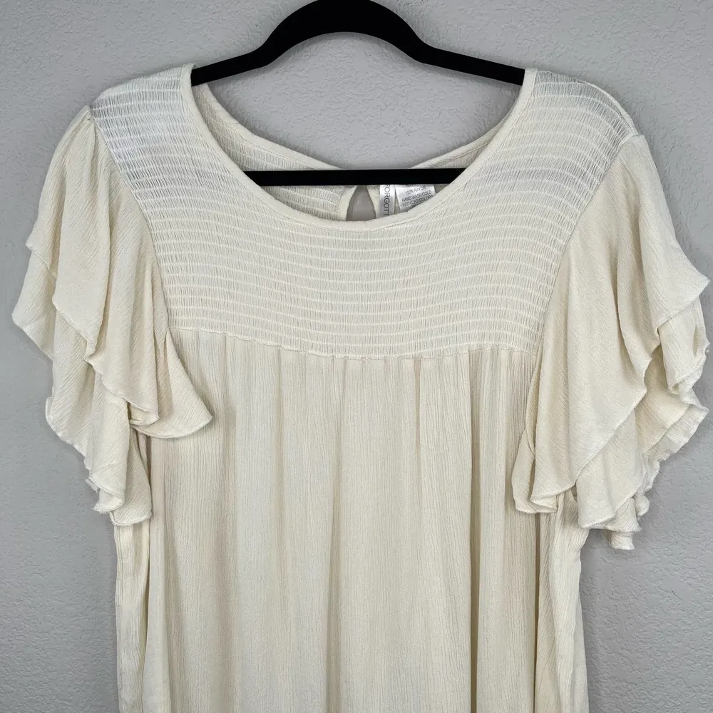 Forgotten Grace Cream Smocked Flutter Short Sleeve Blouse Size XL NWOT - Image 2