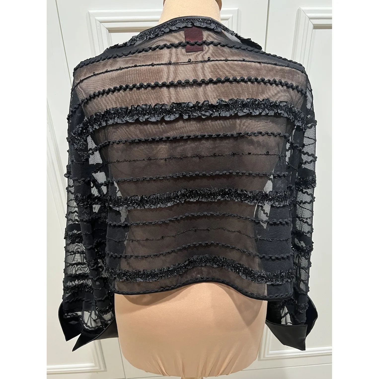 JS Collection Woman Black Ruffle Sparkle Mesh Bolero Shrug Size 24R Formal - Image 4