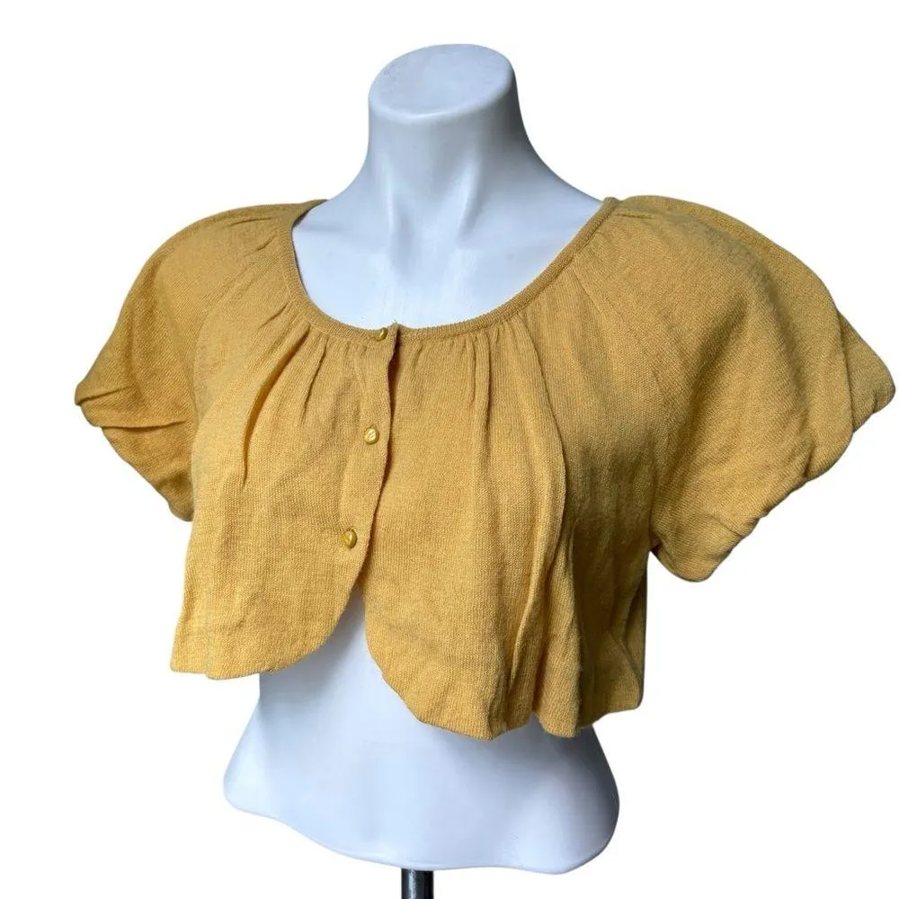 Anthropologie Moth Wool Cropped Cardigan Sweater, Sz M Yellow Size M - Image 4