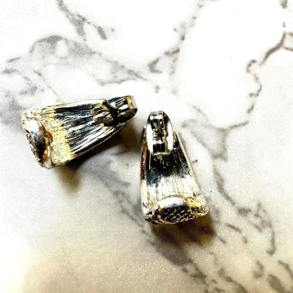 Silver tone pink rhinestone half hoop earrings - Image 7