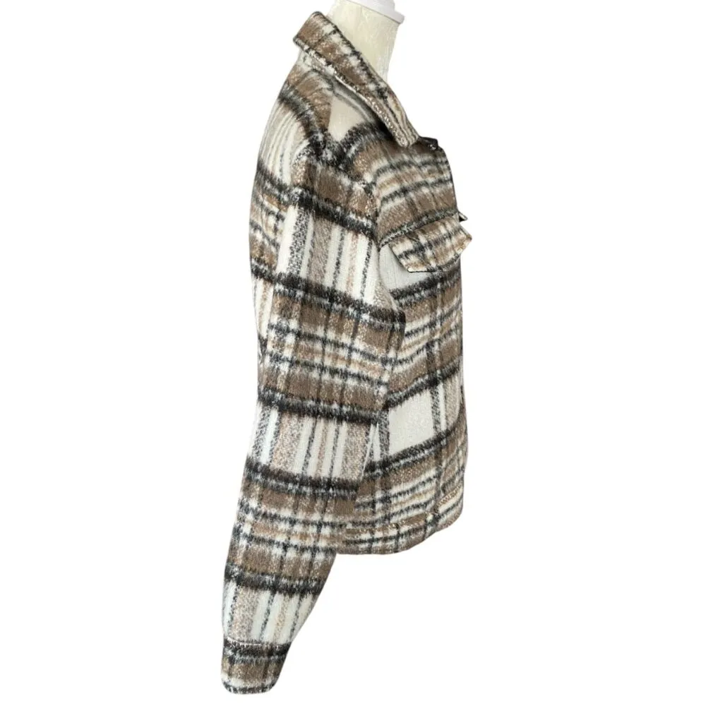 women's size XS brown and white collared button down shacket coat - Image 3